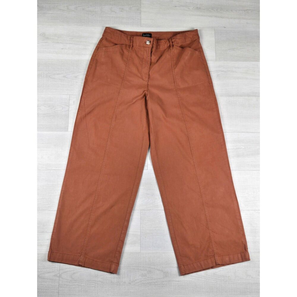 Nicole Miller New York Rust Linen Blend Wide Leg Pants Womens 10 Front Seam